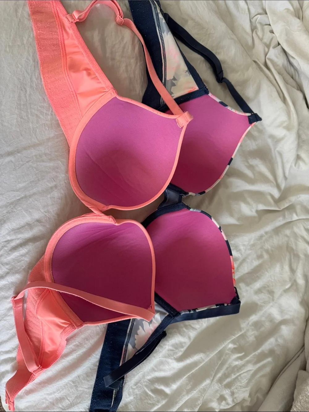 PINK Victoria's Secret Coral & Navy Floral Push-Up Bra